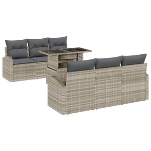 vidaXL Ensemble de canapé de jardin 7 Pièces Gris clair Poly Rattan