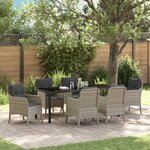 vidaXL Ensemble de salle à manger de jardin 7 pièces avec coussins Gris clair Poly Rattan