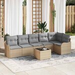 vidaXL Ensemble de canapé de jardin avec coussin 7 Pièces Noir Poly rotin