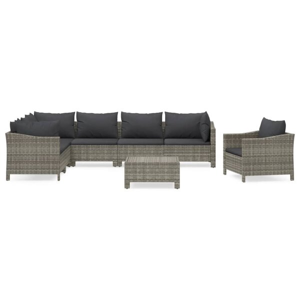 vidaXL Salon de jardin 8 Pièces avec coussins Gris Résine tressée