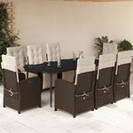 vidaXL Ensemble à manger de jardin et coussins 9 Pièces marron poly rotin