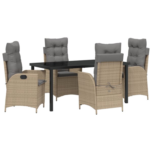vidaXL Ensemble de Salle à Manger de Jardin de 5 Pièces avec Coussins Beige Poly Rattan