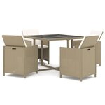 vidaXL Ensemble à manger de jardin et coussins 5 Pièces Poly rotin Beige
