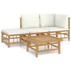vidaXL Salon de jardin 4 Pièces avec coussins blanc crème bambou