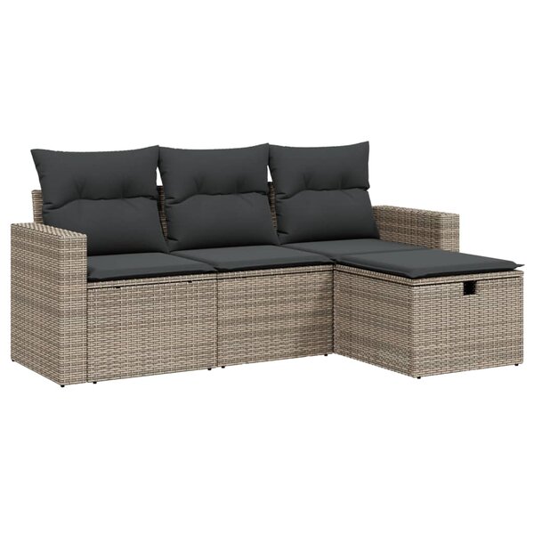 vidaXL Salon de jardin 4 Pièces avec coussins gris résine tressée