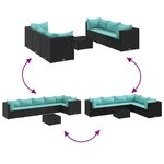 vidaXL Salon de jardin 7 Pièces avec coussins Noir Résine tressée