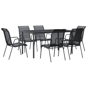 vidaXL Ensemble à manger de jardin 7 Pièces noir textilène et acier