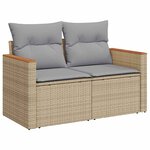 Canapé de jardin 11 pièces avec coussins beige poly rotin acacia