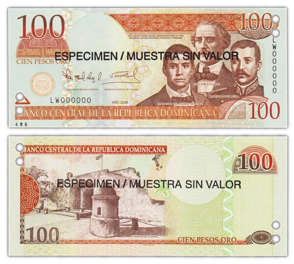 Billet de Collection 100 pesos 2006 République Dominicaine - Neuf - Specimen - P177s1 - especimen mustra sin valor