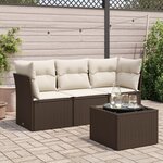 vidaXL Salon de jardin 4 Pièces avec coussins marron résine tressée