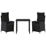 vidaXL Set de Salle à Manger de Jardin de 3 Pièces Noir Rattan Poly