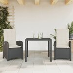 vidaXL Ensemble à manger de jardin avec coussins 3 Pièces Noir