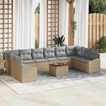 vidaXL Ensemble de canapé de jardin 11 Pièces Beige Poly rotin