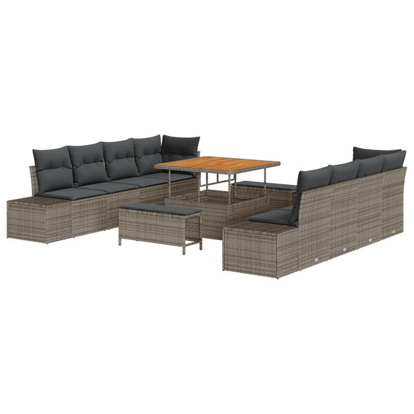 Ensemble de sofa de jardin de 11 pièces avec coussins gris poly rattan acacia