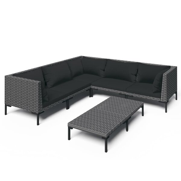 vidaXL Salon de jardin 6 Pièces avec coussins Résine tressée Gris foncé