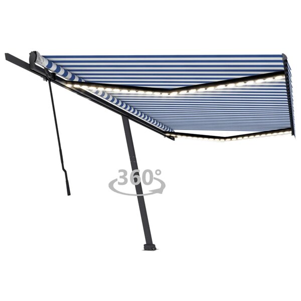 vidaXL Auvent manuel rétractable avec LED 500x300 cm Bleu et blanc