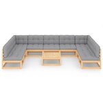 Salon de jardin meuble d'extérieur ensemble de mobilier 10 pièces avec coussins bois de pin massif 02_0014997
