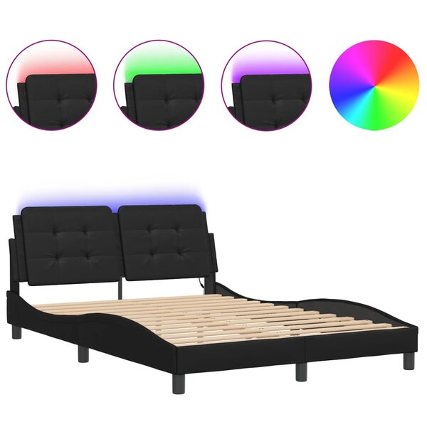 vidaXL Cadre de lit avec LED sans matelas Zadar noir 140x200 cm