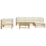 vidaXL Salon de jardin 6 Pièces avec coussins blanc crème bambou