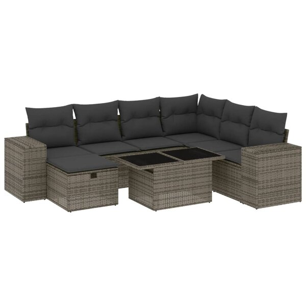 vidaXL Salon de jardin 8 Pièces avec coussins gris résine tressée
