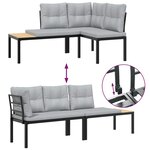 vidaXL Ensemble de banc de jardin avec coussins 3 Pièces noir