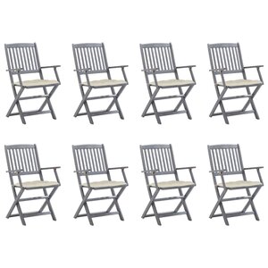 vidaXL Chaises pliables d'extérieur lot de 8 et coussins Bois d'acacia