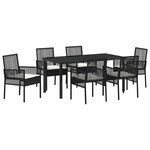 vidaXL Ensemble de Salle à Manger de Jardin de 7 Pièces avec Coussins en Rattan Synthétique Noir