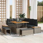 vidaXL Ensemble de canapé de jardin avec coussin 8 Pièces Gris Poly rotin
