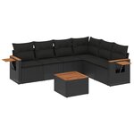 vidaXL Salon de jardin 7 Pièces avec coussins noir résine tressée