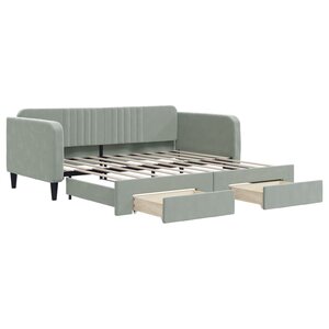 vidaXL Lit de jour avec gigogne et tiroirs gris clair 90x190cm velours