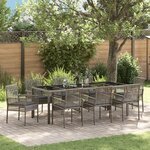 Ensemble de salle à manger de jardin 9 pièces vidaXL avec coussins gris en poly rotin