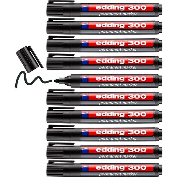 Marqueur Permanent 300 Noir Pointe Ronde 1 5-3 mm x 10 EDDING
