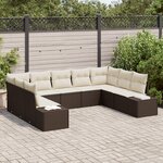 vidaXL Ensemble de canapés de jardin 9 pièces avec coussins marron en poly rattan