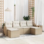 Ensemble de canapé de jardin 6 pièces avec coussins Beige Poly Rattan