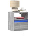 vidaXL Tables de chevet murales avec lumières LED 2 Pièces sonoma gris