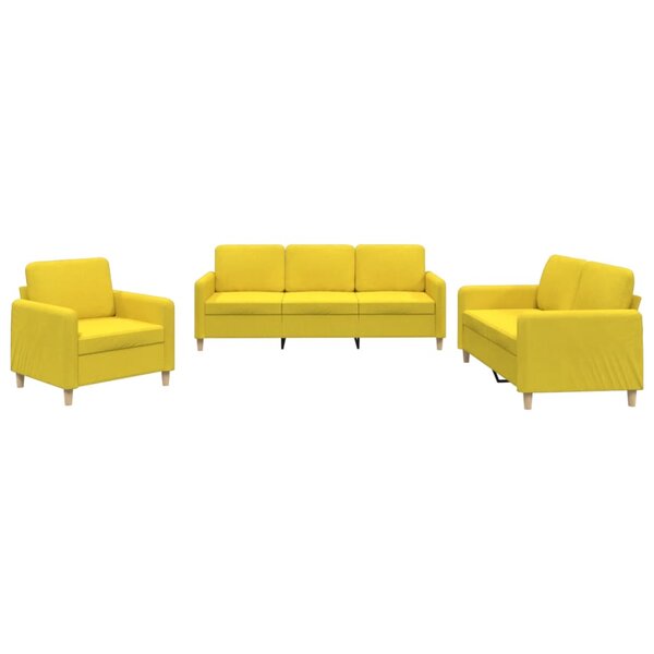 vidaXL Ensemble de canapés 3 Pièces avec coussins Jaune clair Tissu