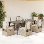 vidaXL Ensemble à manger de jardin et coussins 7 Pièces beige poly rotin