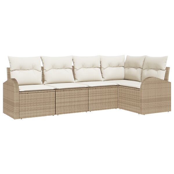 vidaXL Ensemble de canapé de jardin 5 pièces avec coussins - Rotin poly beige