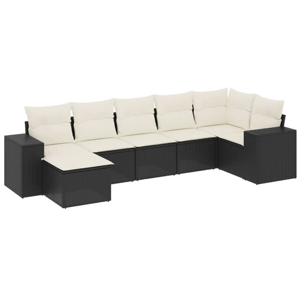 vidaXL Salon de jardin 7 Pièces avec coussins noir résine tressée