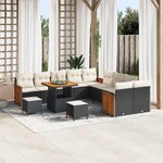 vidaXL Ensemble de canapé de jardin avec coussin 13 Pièces Noir et Crème