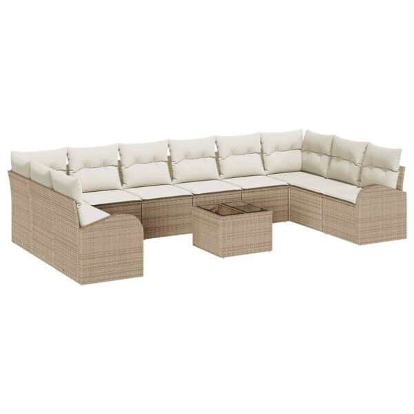vidaXL Ensemble de canapé de jardin 11 Pièces Beige Poly rotin