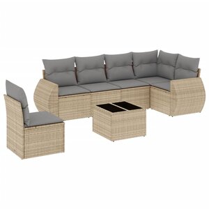 vidaXL Salon de jardin avec coussins 7 Pièces beige résine tressée