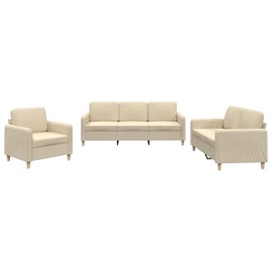 vidaXL Ensemble de canapés 3 Pièces avec coussins Crème Tissu
