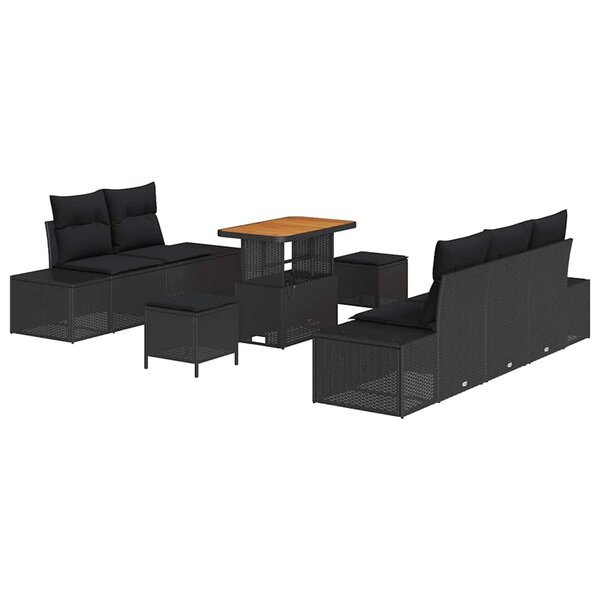 vidaXL Ensemble de canapé de jardin avec coussin 8 Pièces Noir Poly rotin
