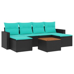 vidaXL Salon de jardin 7 Pièces avec coussins noir résine tressée