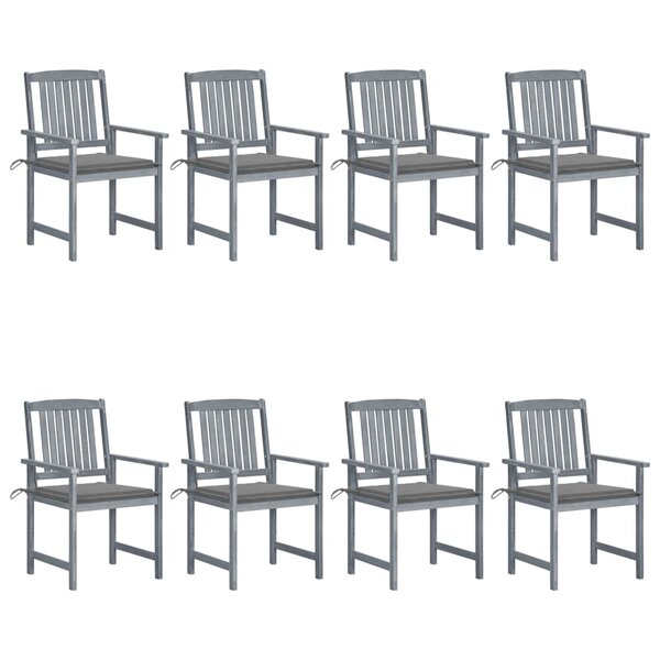 vidaXL Chaises de jardin et coussins lot de 8 Bois acacia solide Gris