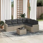 vidaXL Salon de jardin avec coussins 7 Pièces gris clair résine tressée
