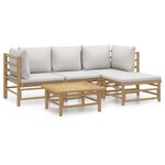 vidaXL Salon de jardin 5 Pièces avec coussins gris clair bambou