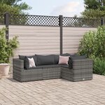 vidaXL Salon de jardin 4 Pièces avec coussins Gris Résine tressée