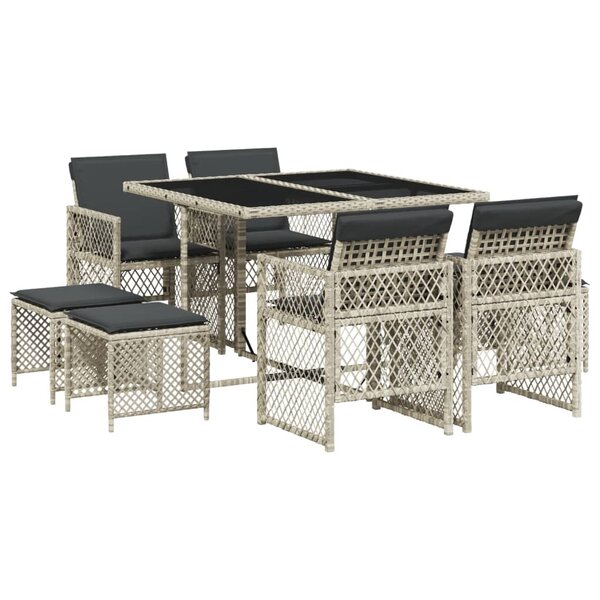 vidaXL Ensemble à manger de jardin et coussins 9 Pièces gris clair rotin